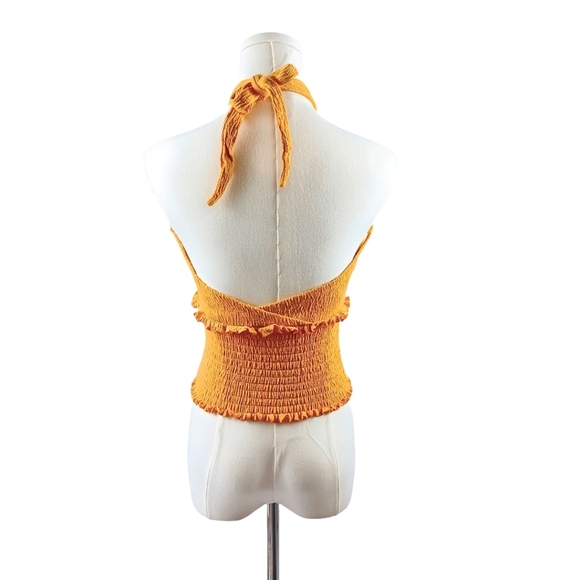 C&A Mustard Yellow Smocked Halter Crop Top With Ruffle Trim Size G (M/L) - Picture 3 of 7